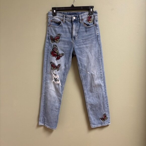 Lucky Brand Womens Y2K Jeans Bridgette Straight Size 26 Butterfly Embroidered - Picture 1 of 13